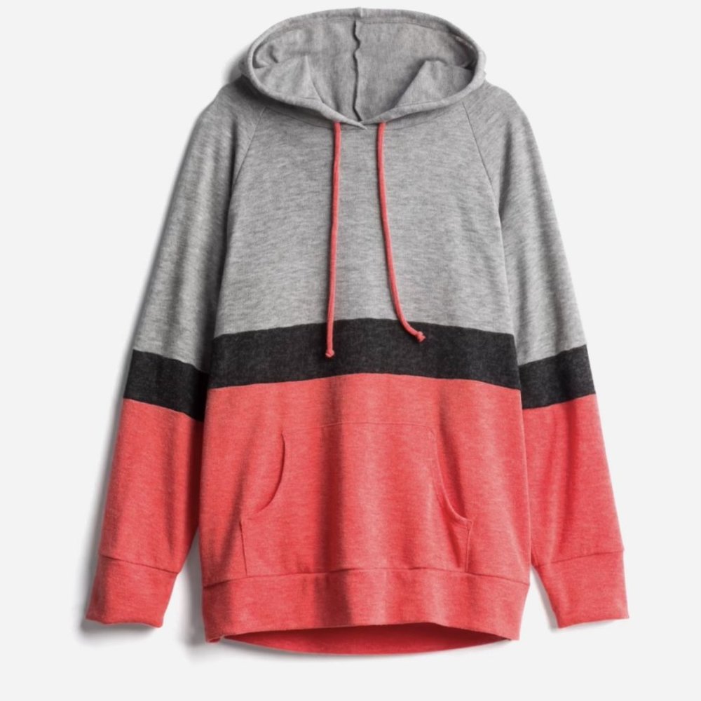 Loveappella Tamar Colorblock Hoodie with Thumbholes | 1X